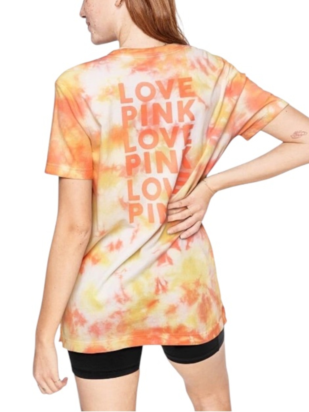 PINK Campus Subtle Yellow Tie Dye LOVE PINK Short Sleeve
